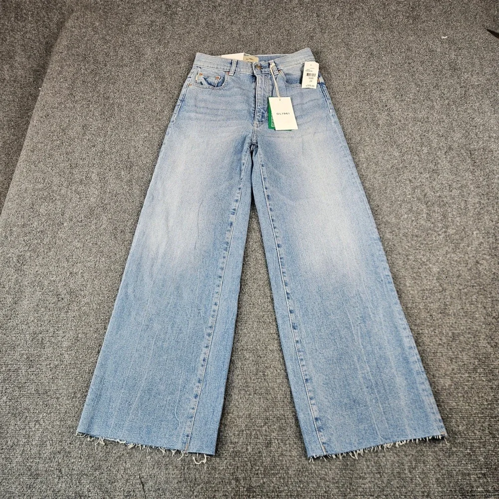 $209 DL1961 Hepburn Wide Leg High Rise Ankle Jeans Freshwater Light Wash Size 24